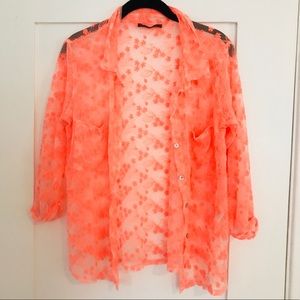 Sheer embroidered button down